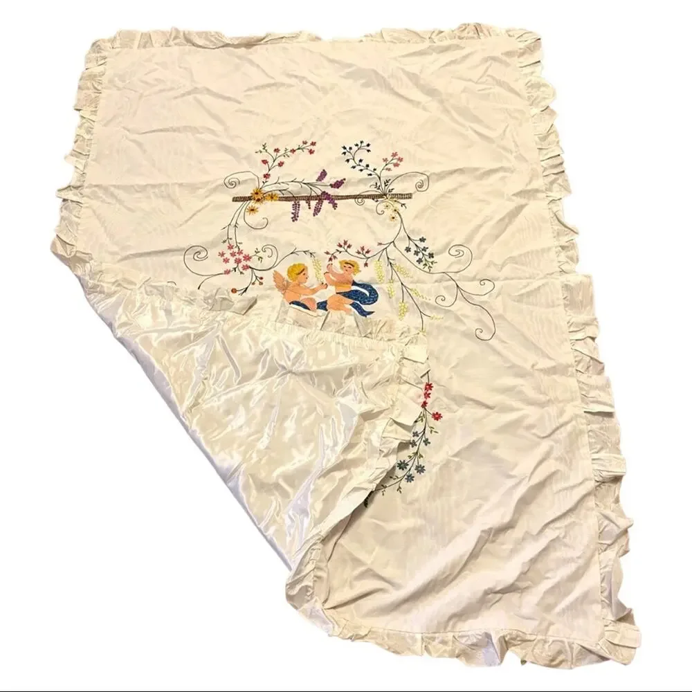 Handmade baby crate bed spread hand embroidered Querubins VINTAGE size 61